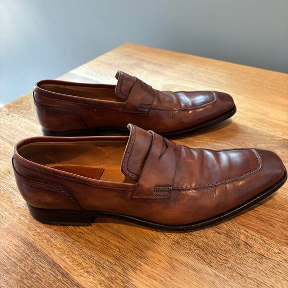 Silvano Sassetti Brown Leather Penny Loafers Mens 9.5M Italy Handcrafted Dress